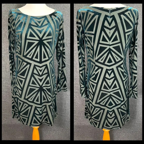 Vince Camuto 12 dress velvet burnout geometric legacy green Flattering Design - Picture 2 of 8